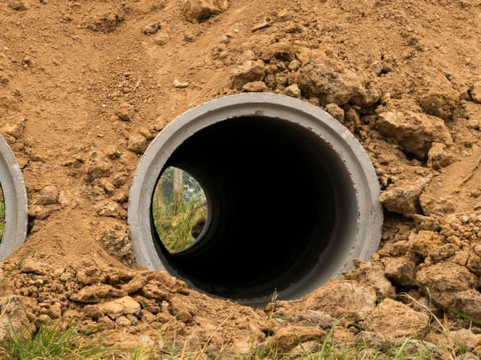 Precast concrete culvert pipe installed in an embankment