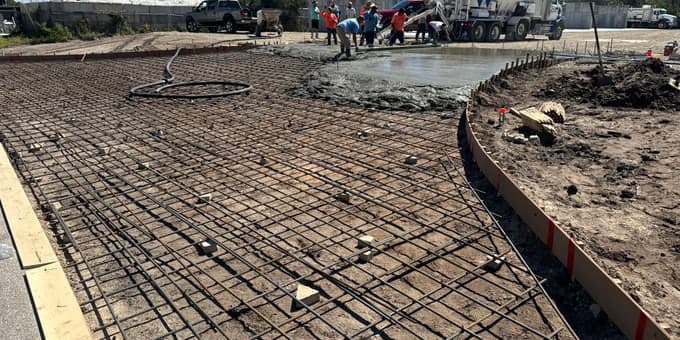 Volumetric mixer producing concrete on site