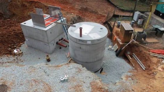 Lift station tanks set in an excavation