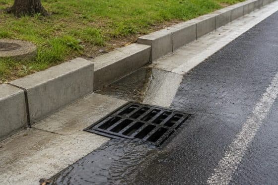 Storm drain inlet along a new curb