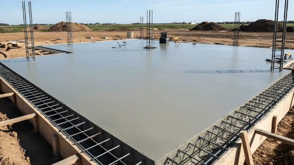 Formed slab with rebar ready for a pour