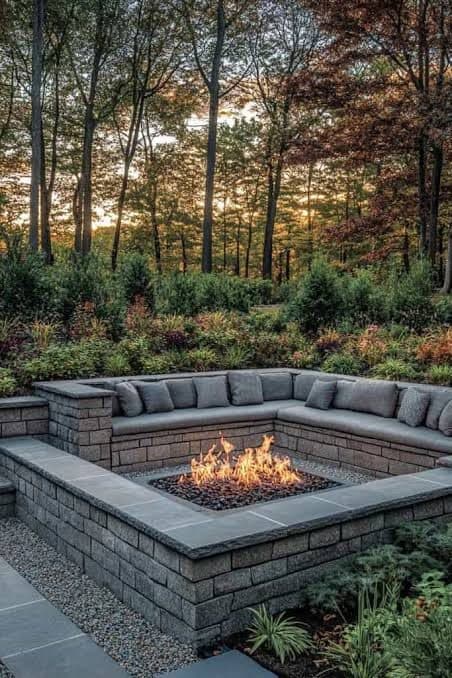 Concrete fire pit seating area