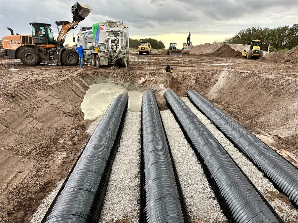 Quality-Crete crew placing concrete at a remote jobsite